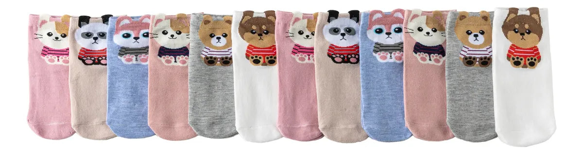 Pack 12 Calcetines De Dibujos Con Orejas Algodón Mujer