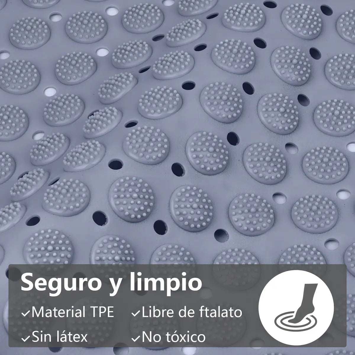 Piso De Goma Antideslizante Para Ducha Baño 36×69cm Gris