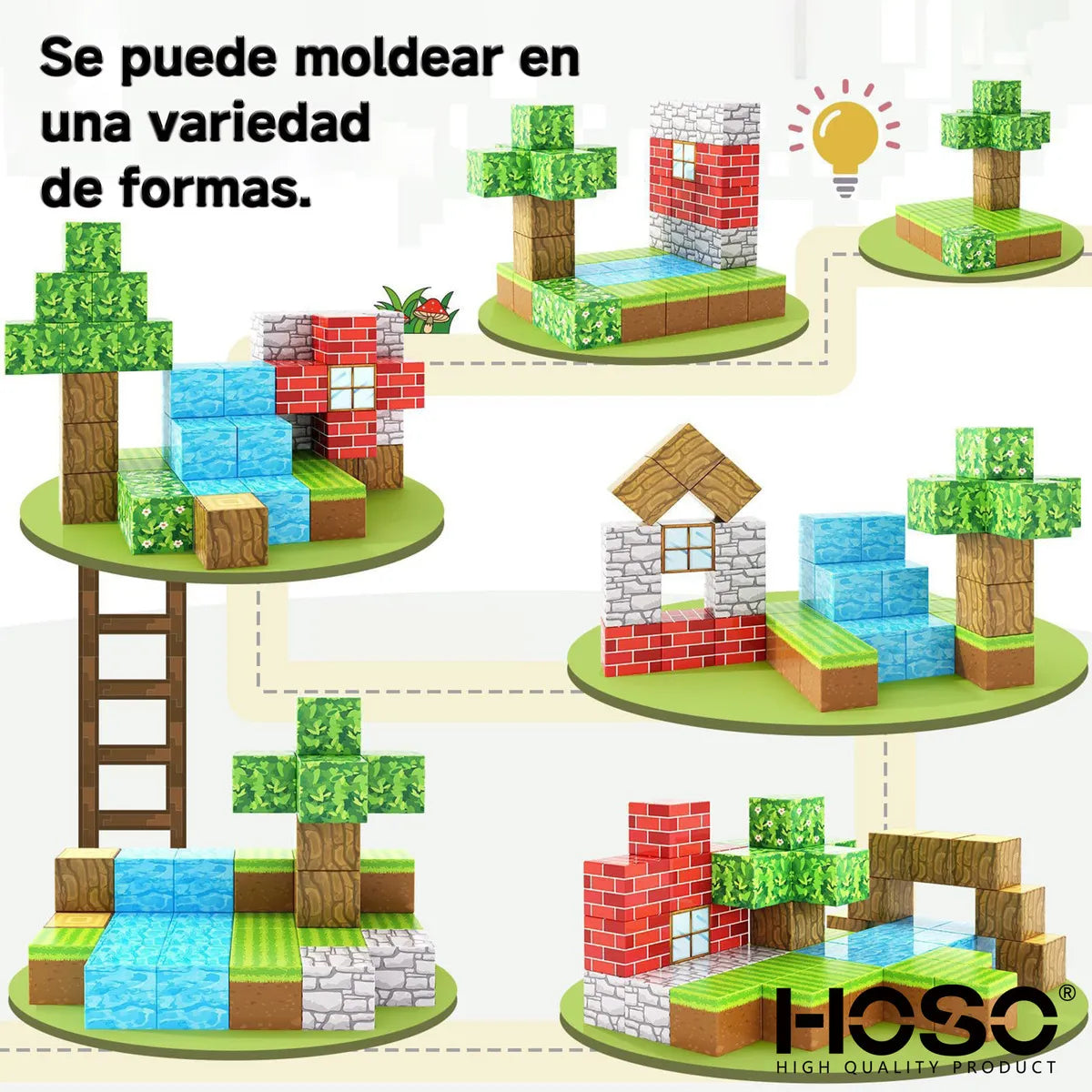 Set 64 Bloques Construcción Magnéticos Minecraft Para Niños