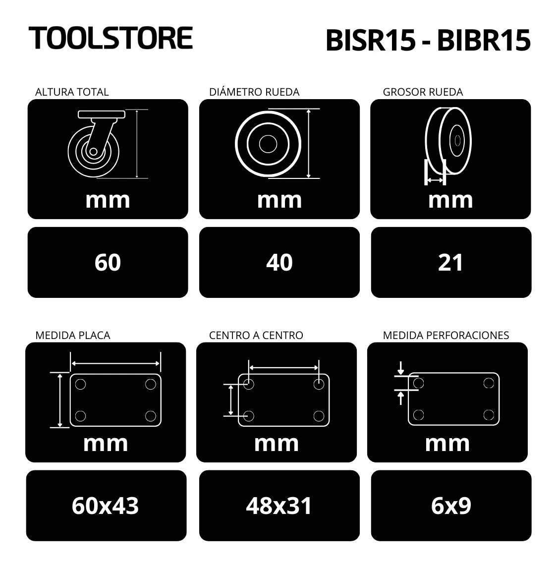 Pack 4 Ruedas Giratorias Con Freno Para Muebles 1.5 Pulgadas