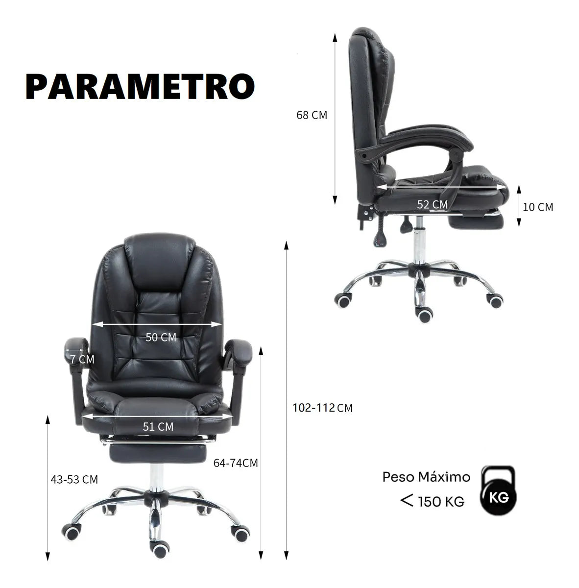 Silla De Oficina Ejecutiva Ergonómica Cuero Sintético Negro