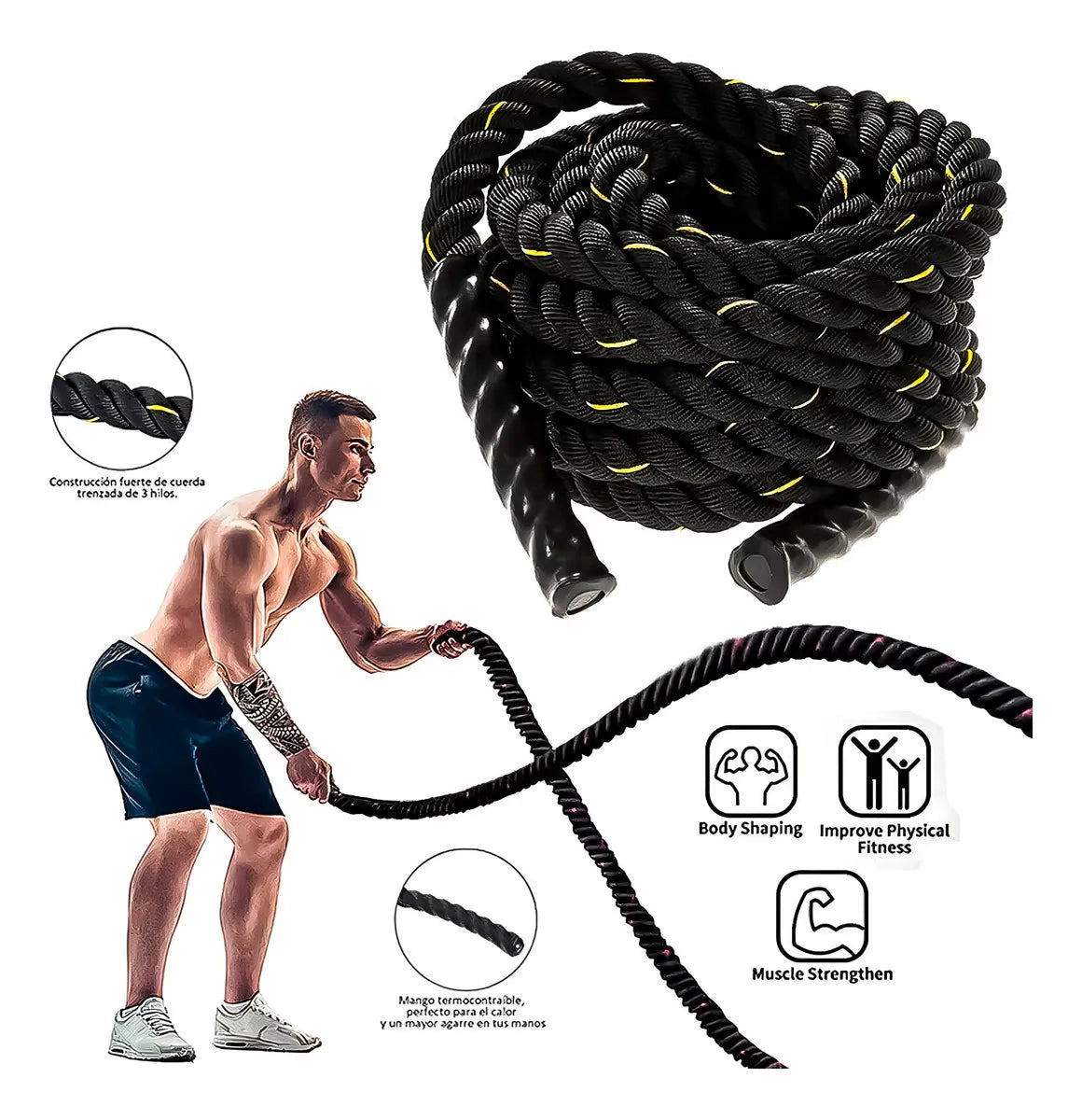 Cuerda Crossfit Boomfit 12m Negra Nylon