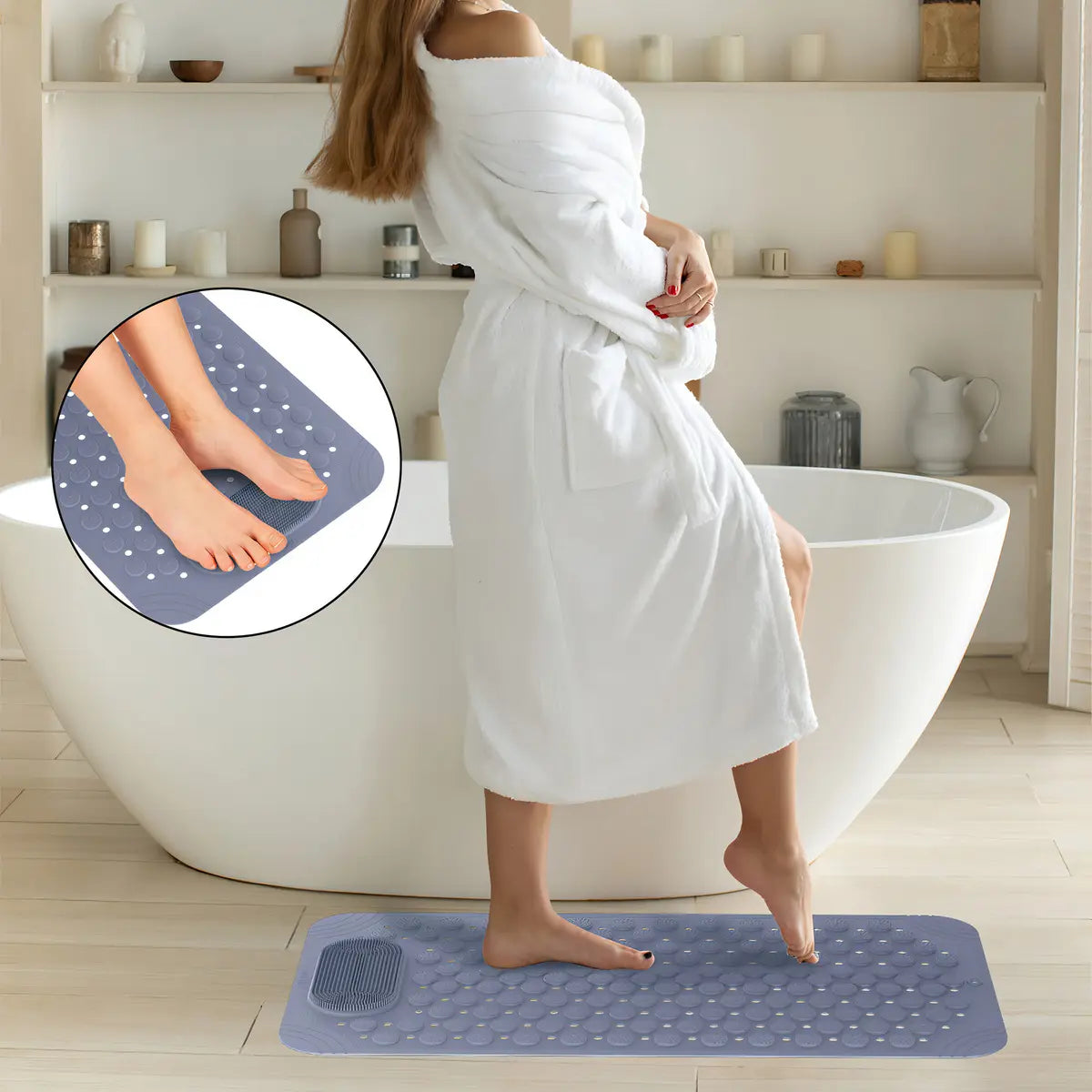 Piso De Goma Antideslizante Para Ducha Baño 36×69cm Gris