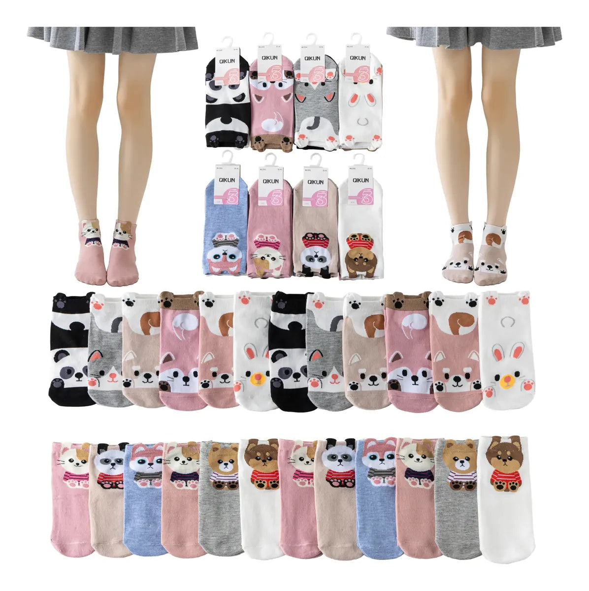 Pack 12 Calcetines De Dibujos Con Orejas Algodón Mujer