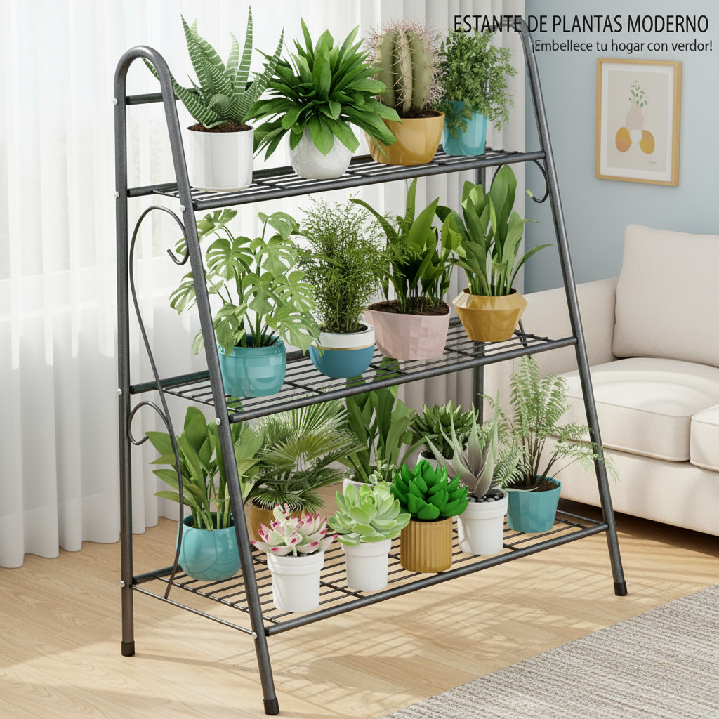 Soporte Para Macetas Estante Jardinera Plantas Metal Gris