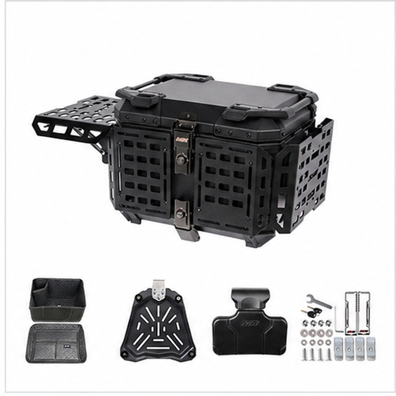 Maleta De Motos MJW Aleacion De Aluminio Laterales Expandibles 55L + Respaldo NEGRO