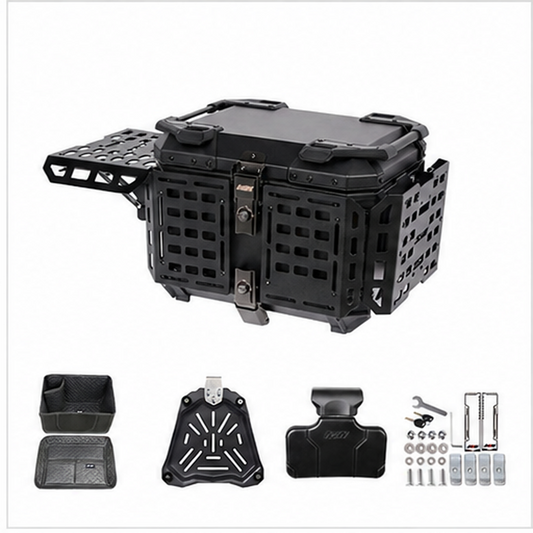 Maleta De Motos MJW Aleacion De Aluminio Laterales Expandibles 55L + Respaldo NEGRO